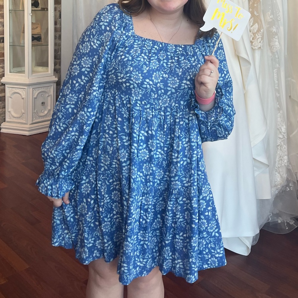Blue Floral Long Sleeve Dress